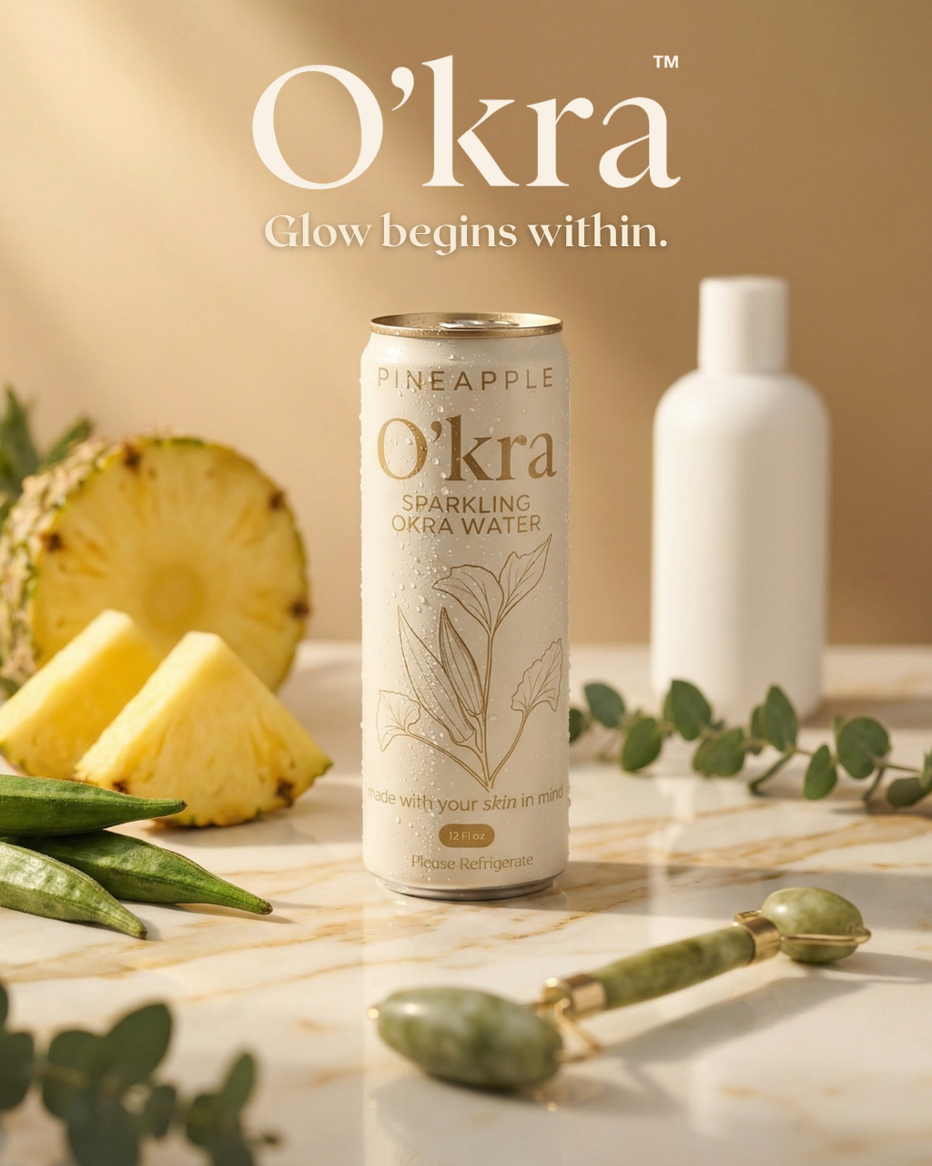 PRE- ORDER: O’kra – Sparkling Okra Water (Pineapple) | Hydration & Skin Health