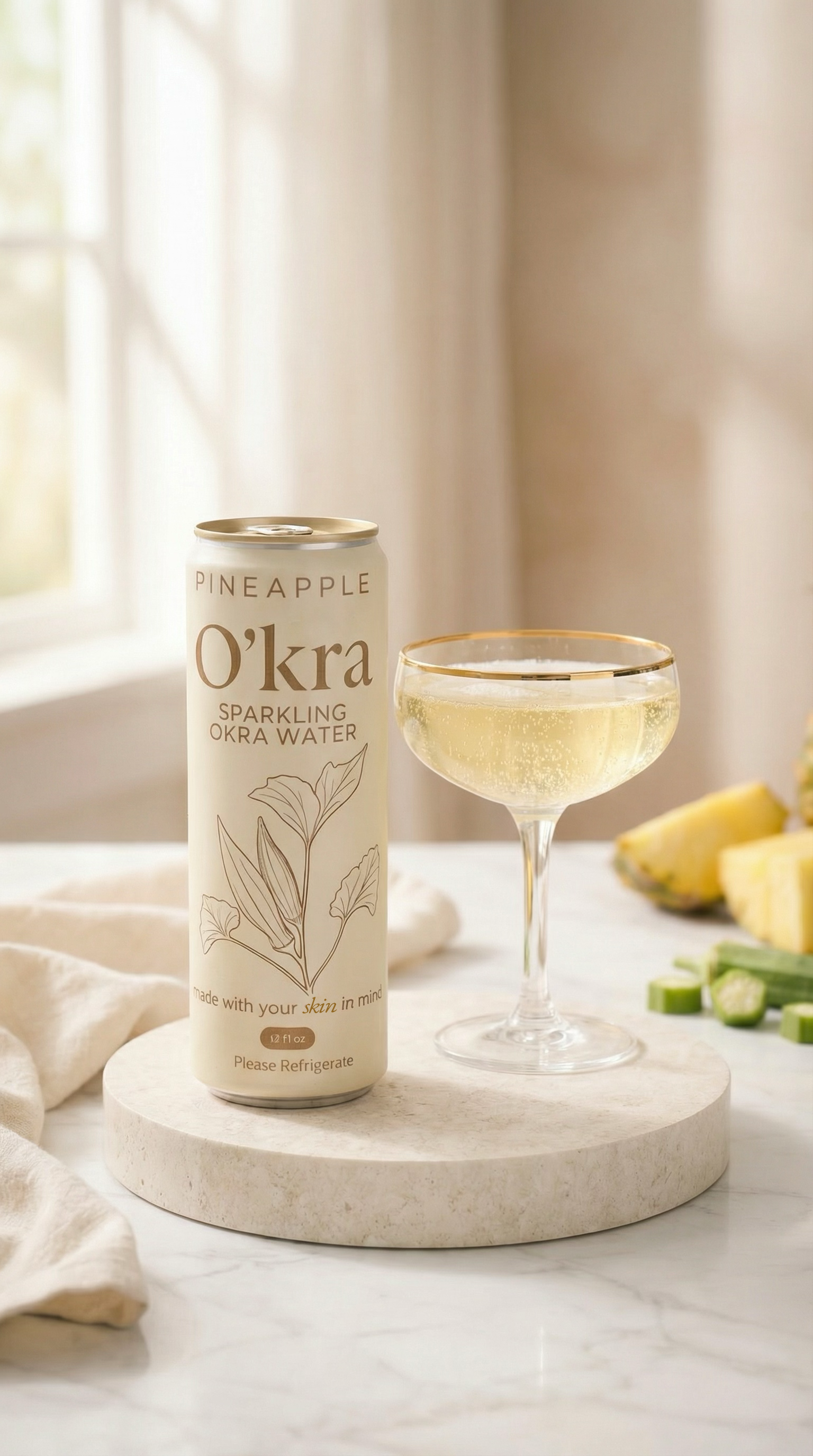 PRE- ORDER: O’kra – Sparkling Okra Water (Pineapple) | Hydration & Skin Health