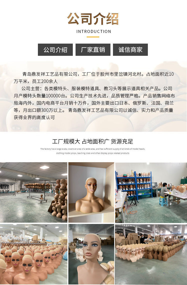 Head model dummy head female model head European and American and African market best-selling display wig hat PVC needle-able head model