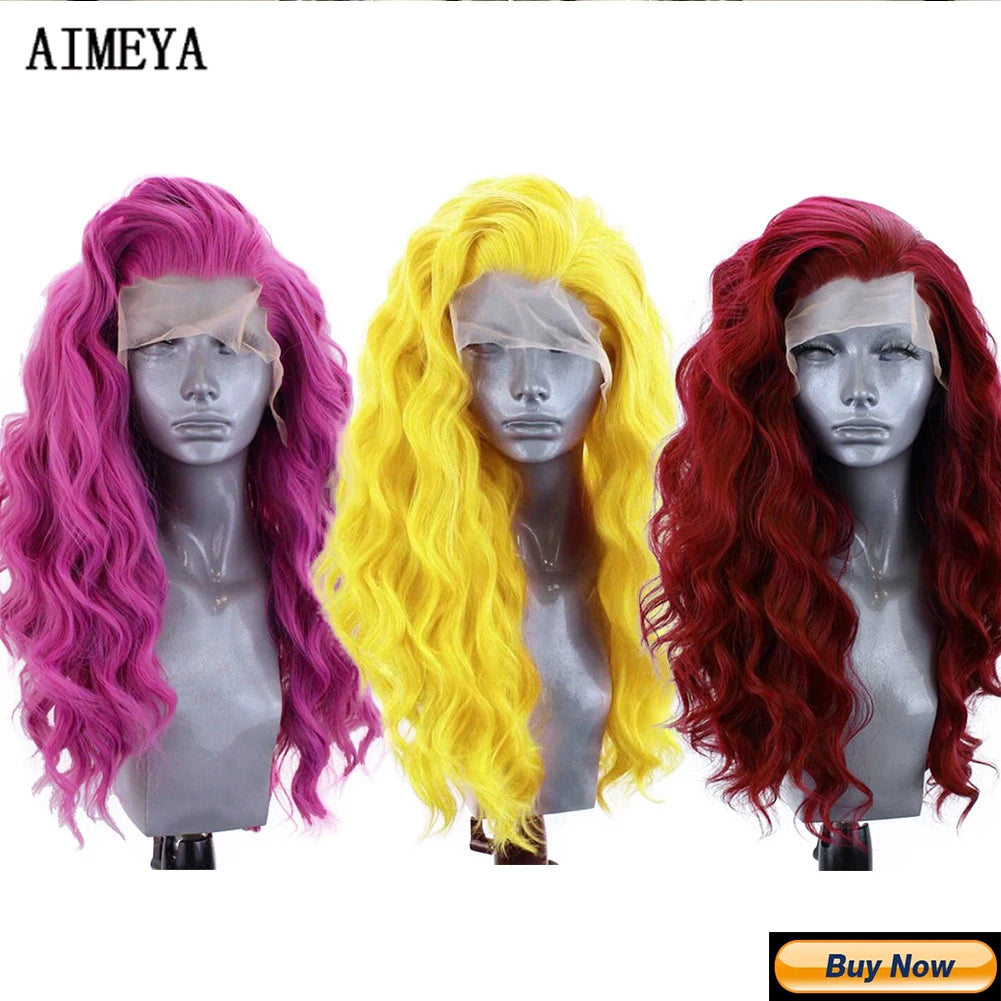 AIMEYA Loose Wave Synthetic Lace Wigs for Women Lace Front Wig Brown Hair Frontal Lace Wig Natural Looking Wig Daily Use Cosplay