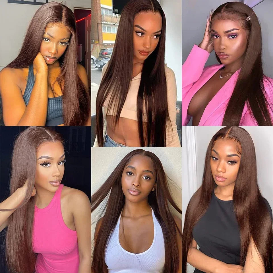 Chocolate Brown Virgin Straight Human Hair Weave Bundles 3/4Pcs Bone Straight Human Hair Extensions For Women Clearance Sale