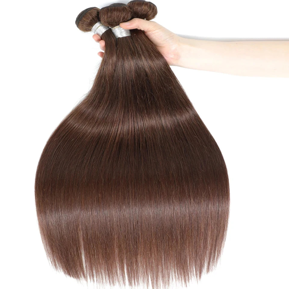 Chocolate Brown Virgin Straight Human Hair Weave Bundles 3/4Pcs Bone Straight Human Hair Extensions For Women Clearance Sale