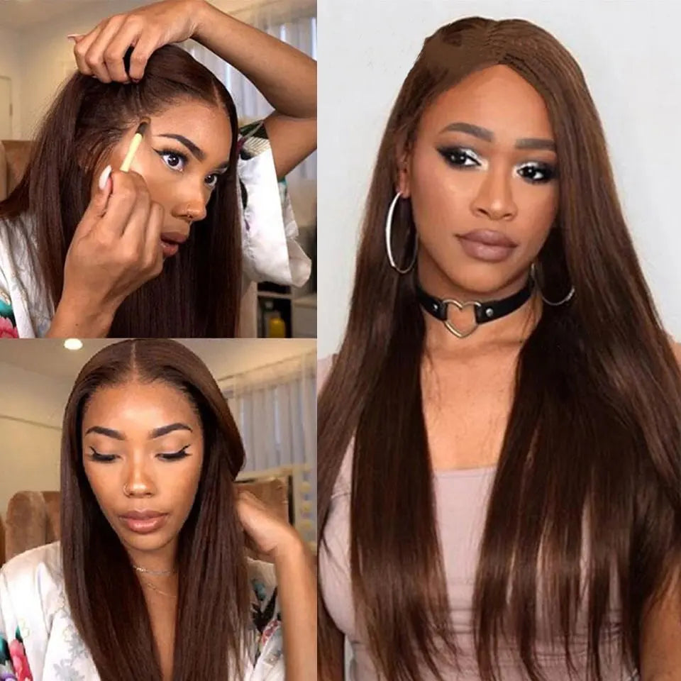 Chocolate Brown Virgin Straight Human Hair Weave Bundles 3/4Pcs Bone Straight Human Hair Extensions For Women Clearance Sale