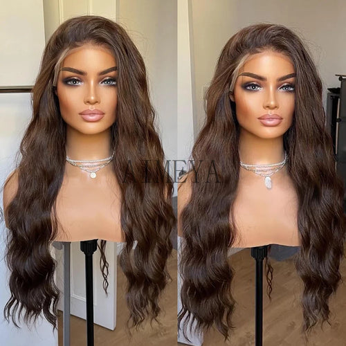 AIMEYA Loose Wave Synthetic Lace Wigs for Women Lace Front Wig Brown Hair Frontal Lace Wig Natural Looking Wig Daily Use Cosplay