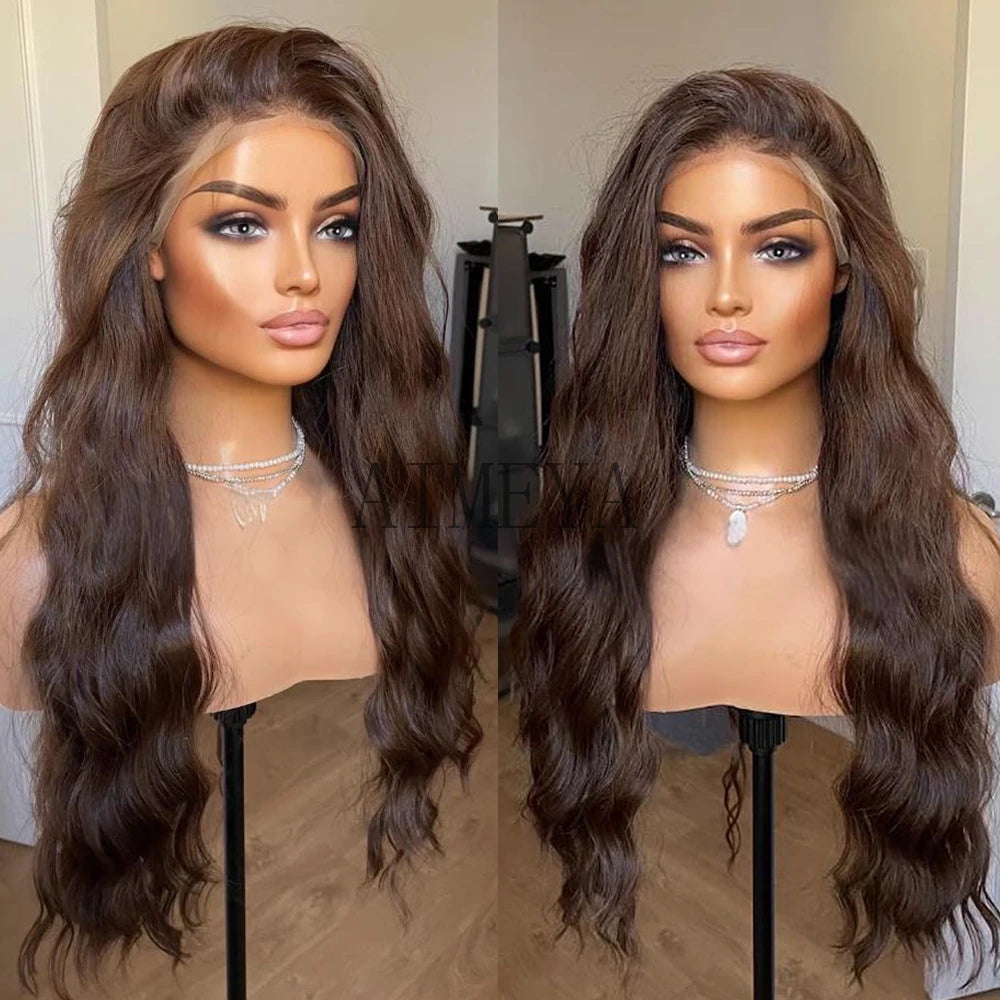 AIMEYA Loose Wave Synthetic Lace Wigs for Women Lace Front Wig Brown Hair Frontal Lace Wig Natural Looking Wig Daily Use Cosplay