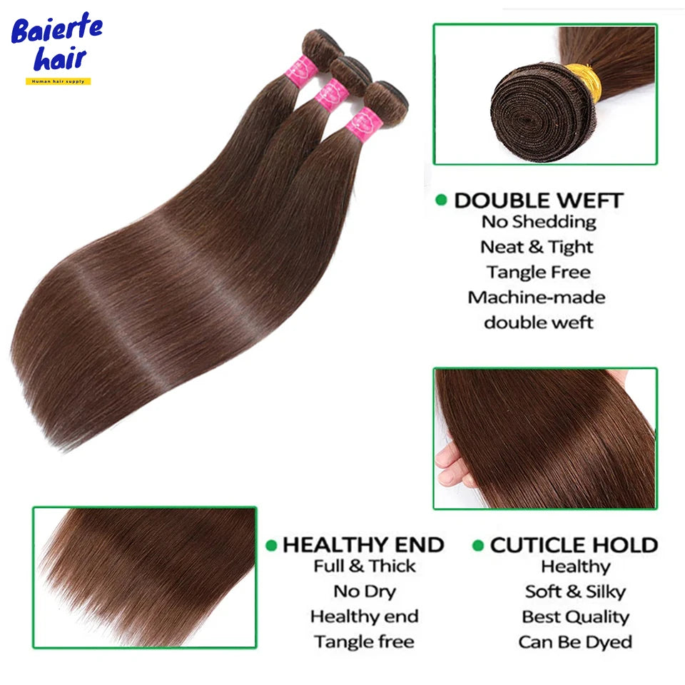 Chocolate Brown Virgin Straight Human Hair Weave Bundles 3/4Pcs Bone Straight Human Hair Extensions For Women Clearance Sale