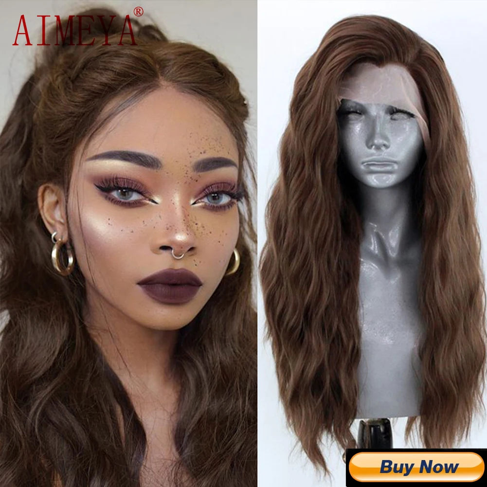 AIMEYA Loose Wave Synthetic Lace Wigs for Women Lace Front Wig Brown Hair Frontal Lace Wig Natural Looking Wig Daily Use Cosplay