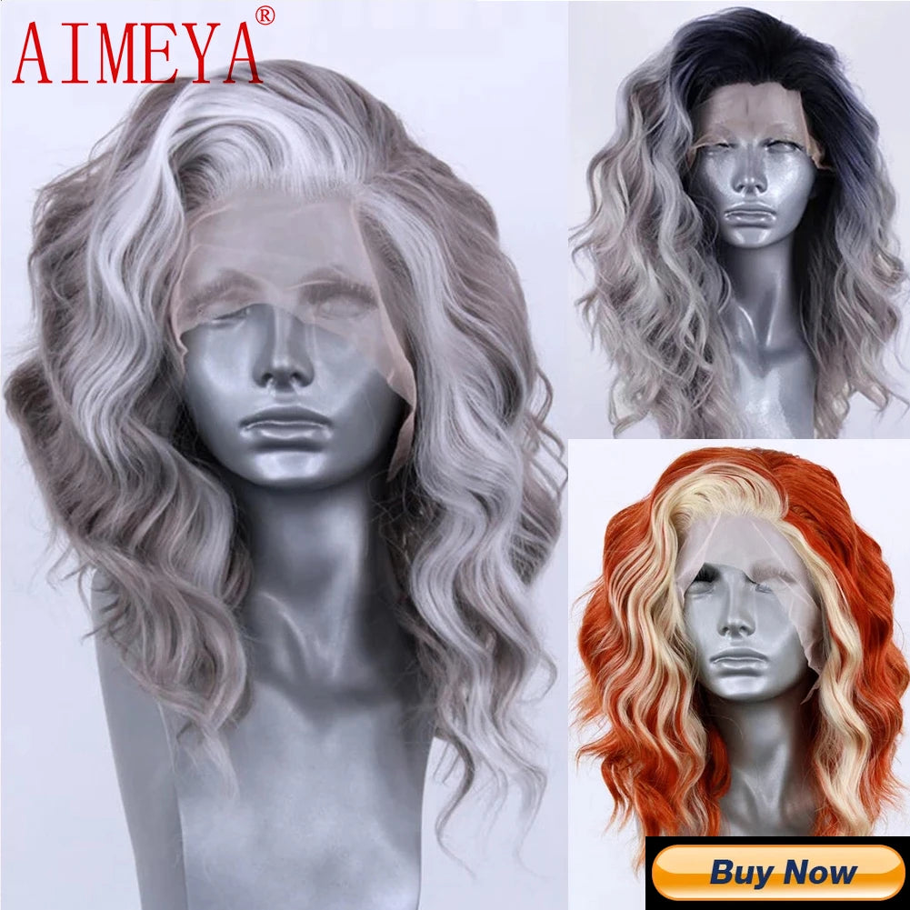 AIMEYA Loose Wave Synthetic Lace Wigs for Women Lace Front Wig Brown Hair Frontal Lace Wig Natural Looking Wig Daily Use Cosplay