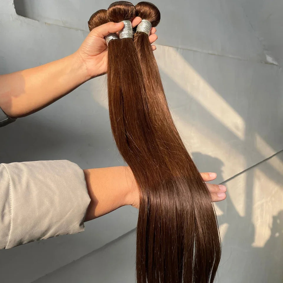 Chocolate Brown Virgin Straight Human Hair Weave Bundles 3/4Pcs Bone Straight Human Hair Extensions For Women Clearance Sale