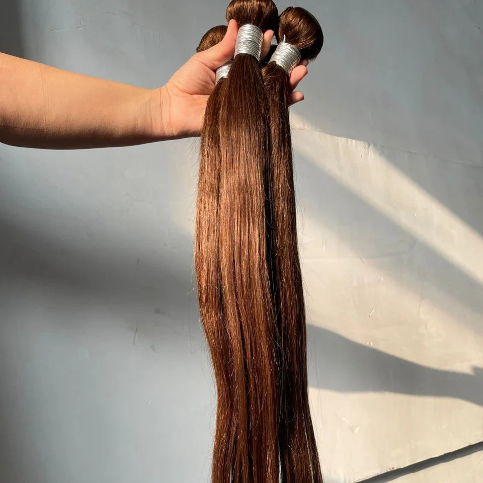 Chocolate Brown Virgin Straight Human Hair Weave Bundles 3/4Pcs Bone Straight Human Hair Extensions For Women Clearance Sale