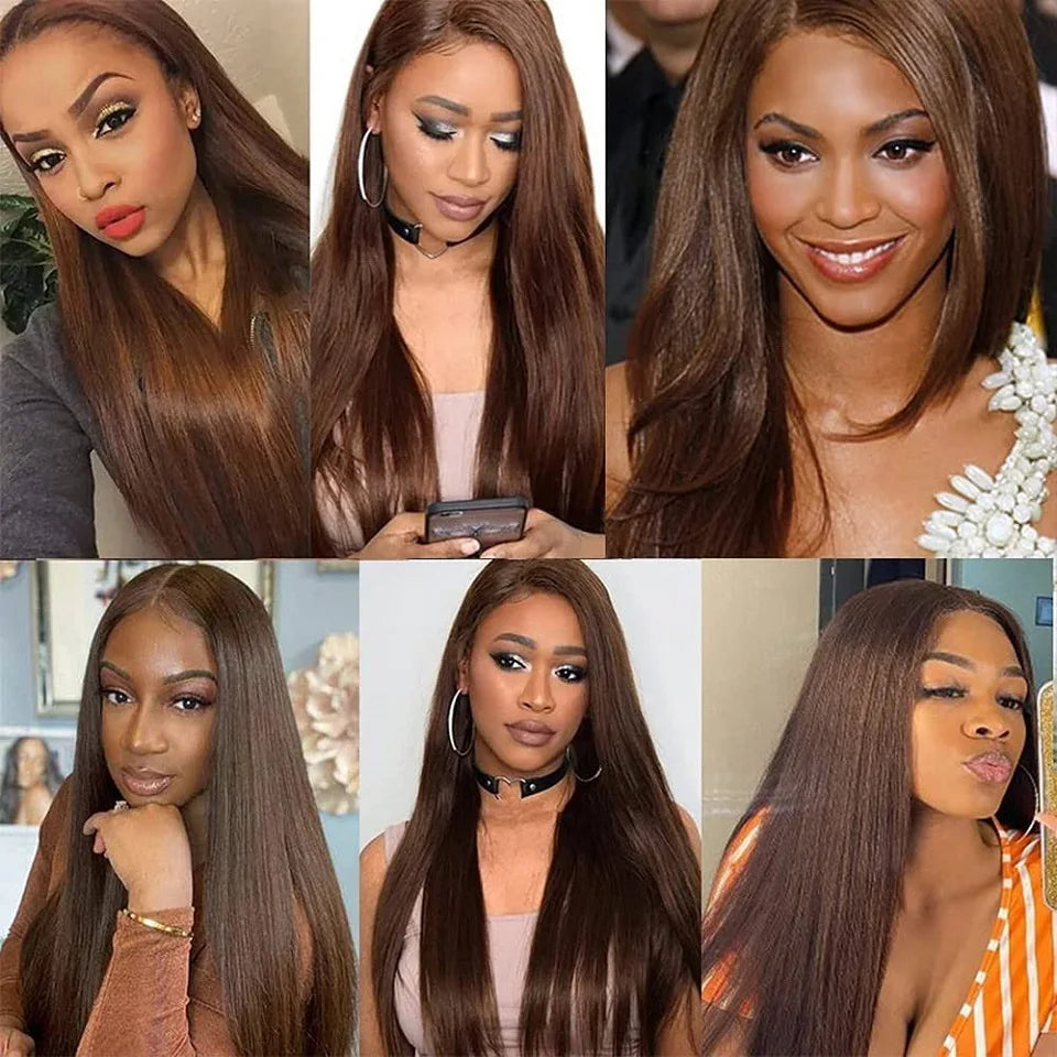 Chocolate Brown Virgin Straight Human Hair Weave Bundles 3/4Pcs Bone Straight Human Hair Extensions For Women Clearance Sale