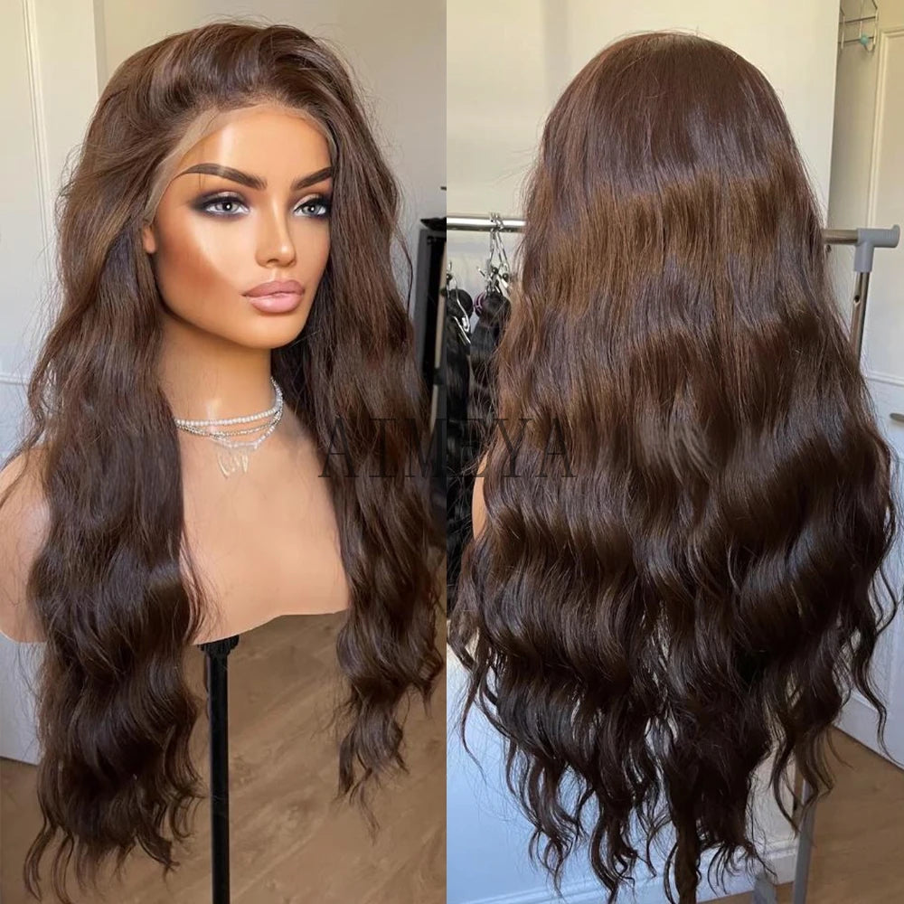 AIMEYA Loose Wave Synthetic Lace Wigs for Women Lace Front Wig Brown Hair Frontal Lace Wig Natural Looking Wig Daily Use Cosplay