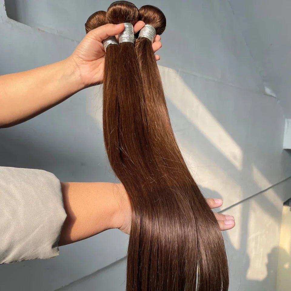 Chocolate Brown Virgin Straight Human Hair Weave Bundles 3/4Pcs Bone Straight Human Hair Extensions For Women Clearance Sale