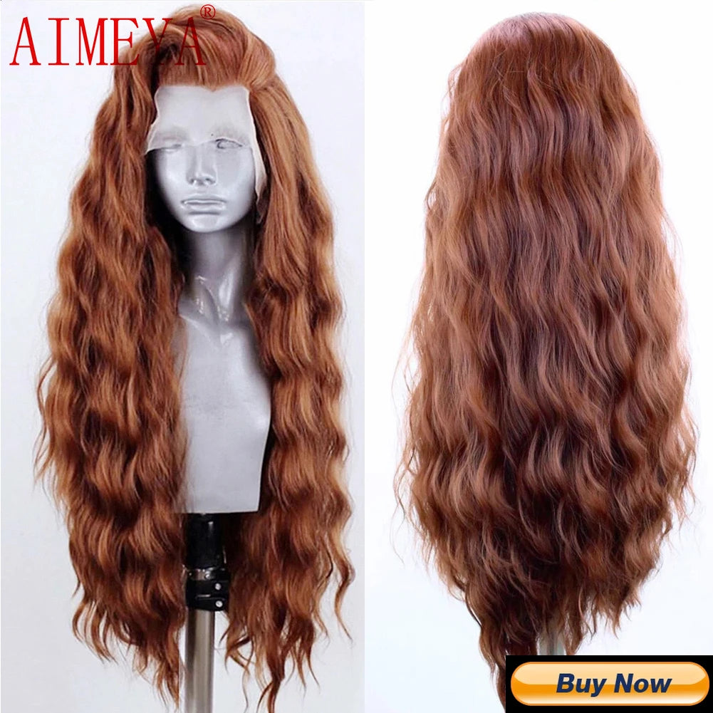 AIMEYA Loose Wave Synthetic Lace Wigs for Women Lace Front Wig Brown Hair Frontal Lace Wig Natural Looking Wig Daily Use Cosplay