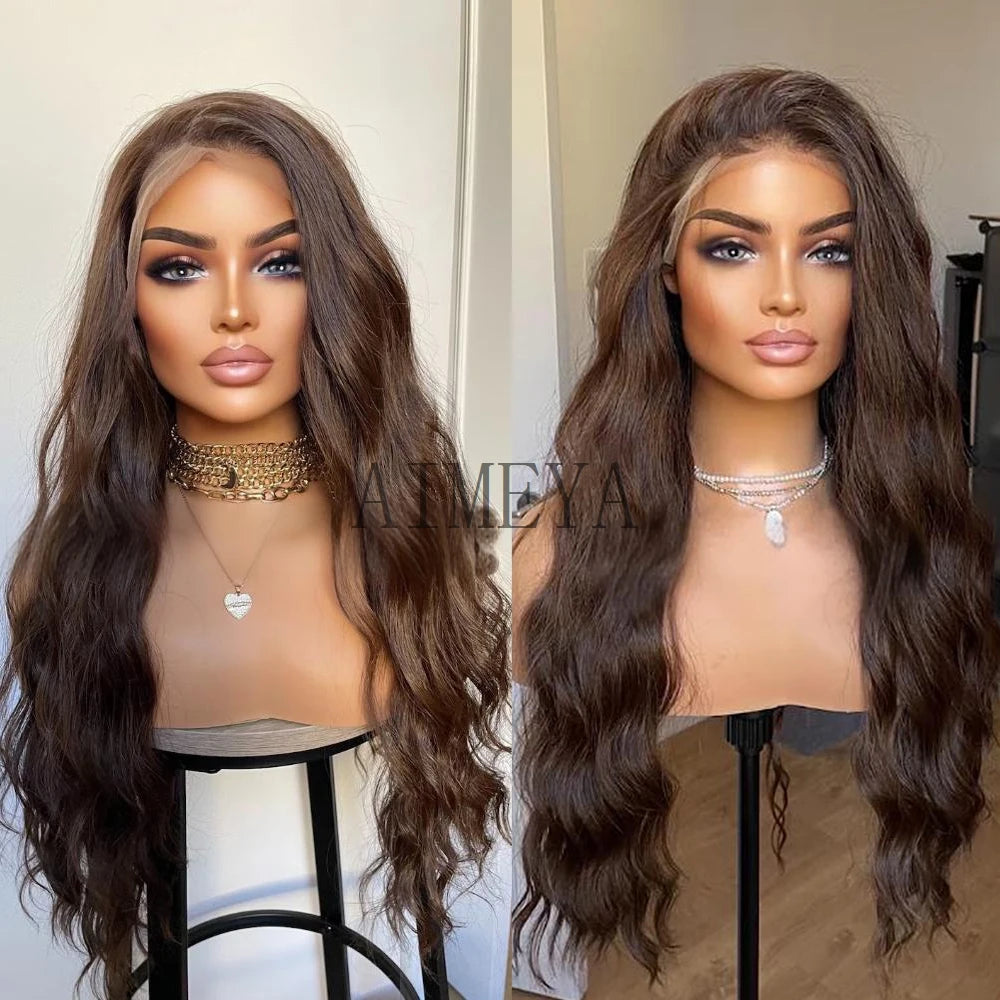 AIMEYA Loose Wave Synthetic Lace Wigs for Women Lace Front Wig Brown Hair Frontal Lace Wig Natural Looking Wig Daily Use Cosplay