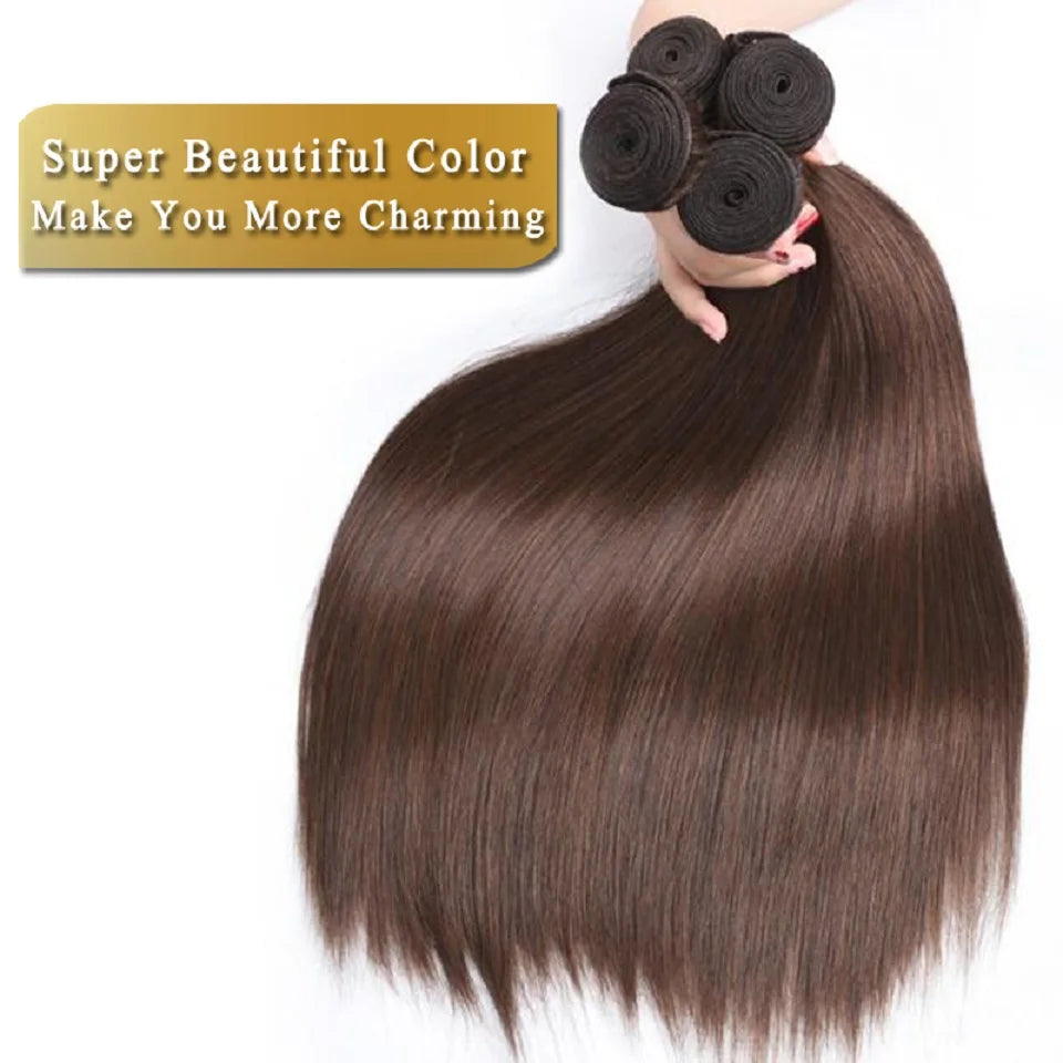 Chocolate Brown Virgin Straight Human Hair Weave Bundles 3/4Pcs Bone Straight Human Hair Extensions For Women Clearance Sale