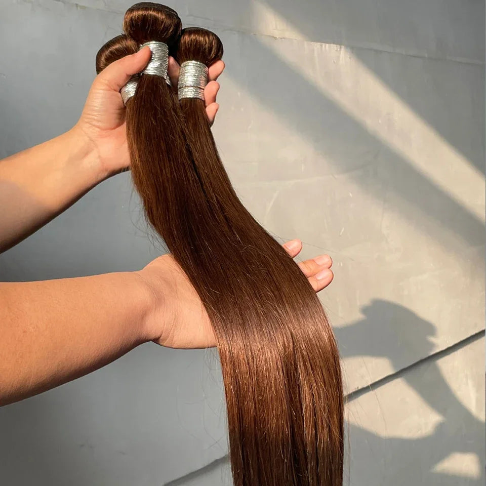Chocolate Brown Virgin Straight Human Hair Weave Bundles 3/4Pcs Bone Straight Human Hair Extensions For Women Clearance Sale