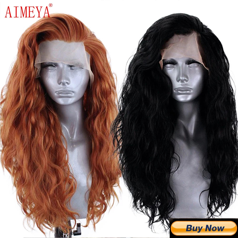 AIMEYA Loose Wave Synthetic Lace Wigs for Women Lace Front Wig Brown Hair Frontal Lace Wig Natural Looking Wig Daily Use Cosplay