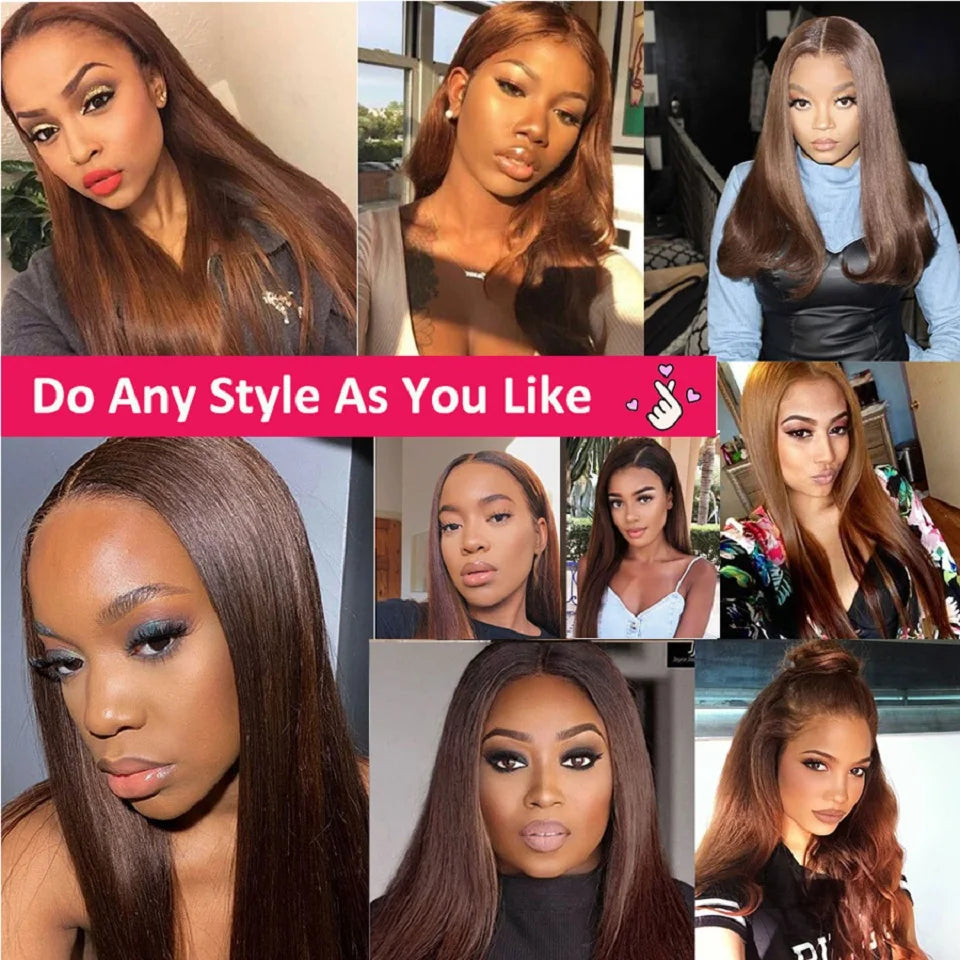Chocolate Brown Virgin Straight Human Hair Weave Bundles 3/4Pcs Bone Straight Human Hair Extensions For Women Clearance Sale