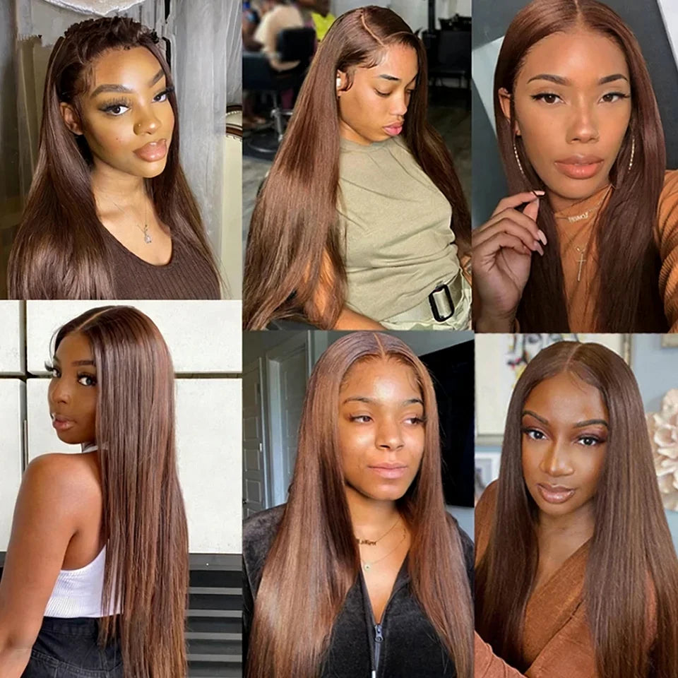 Chocolate Brown Virgin Straight Human Hair Weave Bundles 3/4Pcs Bone Straight Human Hair Extensions For Women Clearance Sale