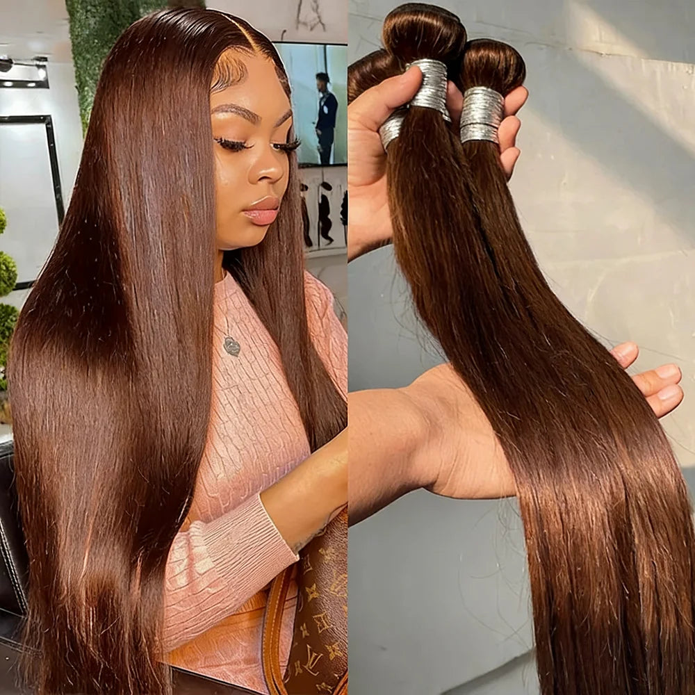 Chocolate Brown Virgin Straight Human Hair Weave Bundles 3/4Pcs Bone Straight Human Hair Extensions For Women Clearance Sale