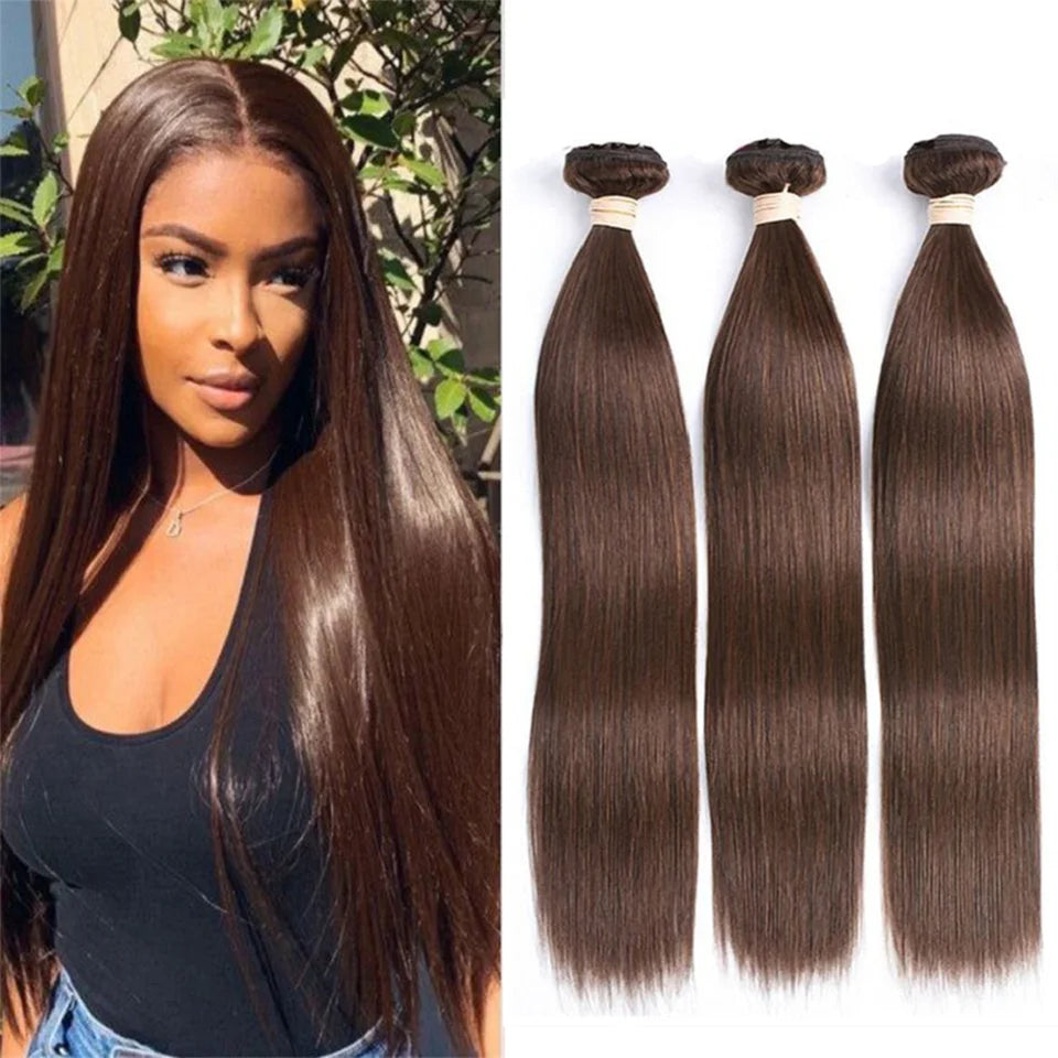 Chocolate Brown Virgin Straight Human Hair Weave Bundles 3/4Pcs Bone Straight Human Hair Extensions For Women Clearance Sale