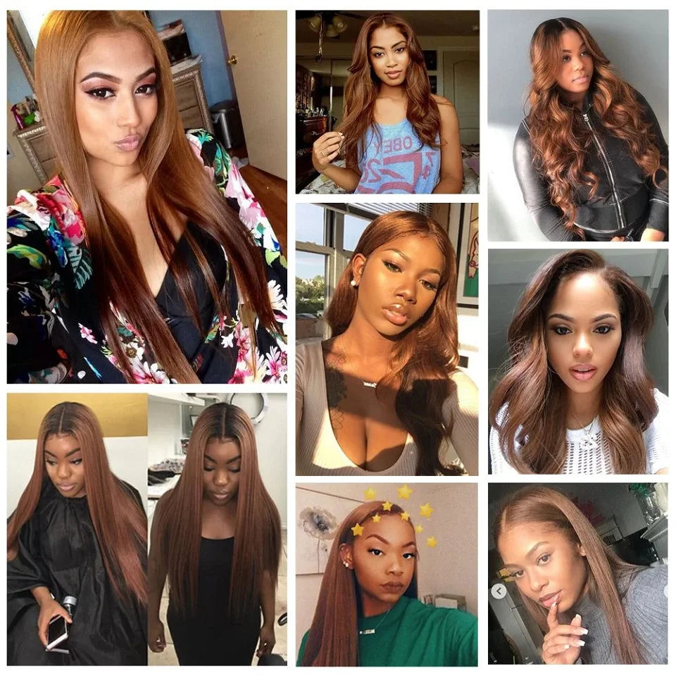 Chocolate Brown Virgin Straight Human Hair Weave Bundles 3/4Pcs Bone Straight Human Hair Extensions For Women Clearance Sale