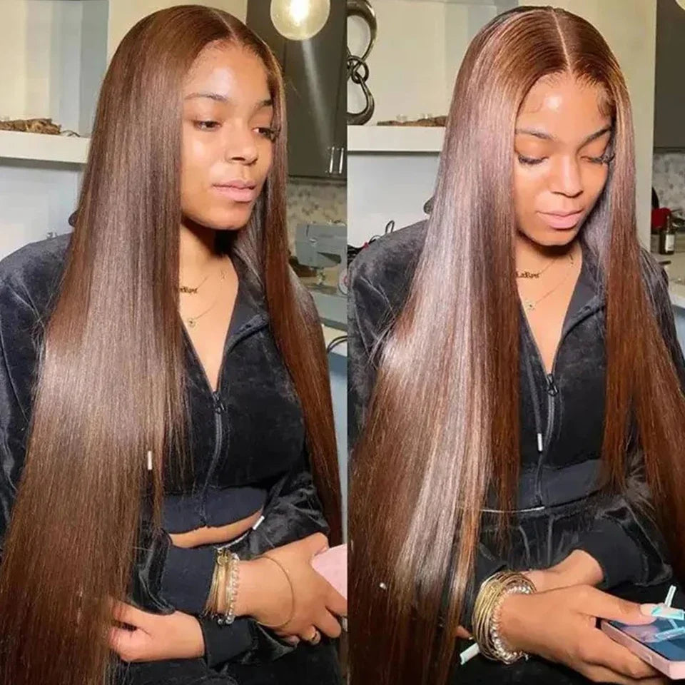 Chocolate Brown Virgin Straight Human Hair Weave Bundles 3/4Pcs Bone Straight Human Hair Extensions For Women Clearance Sale