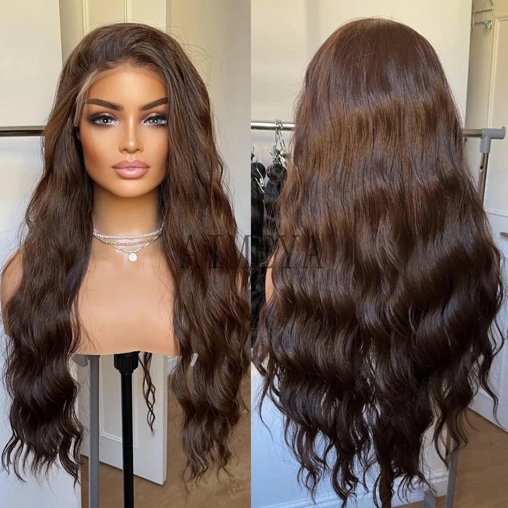 AIMEYA Loose Wave Synthetic Lace Wigs for Women Lace Front Wig Brown Hair Frontal Lace Wig Natural Looking Wig Daily Use Cosplay